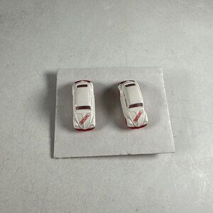 Two Wiking Volkswagen Lapel Pin White Car With Red Decal, Bumper And Tires